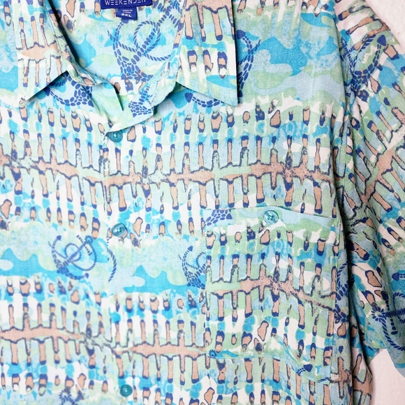 Weekender Batik Print Casual Button Down Shirt w Anchors Size XXL Short Sleeve - Picture 4 of 11